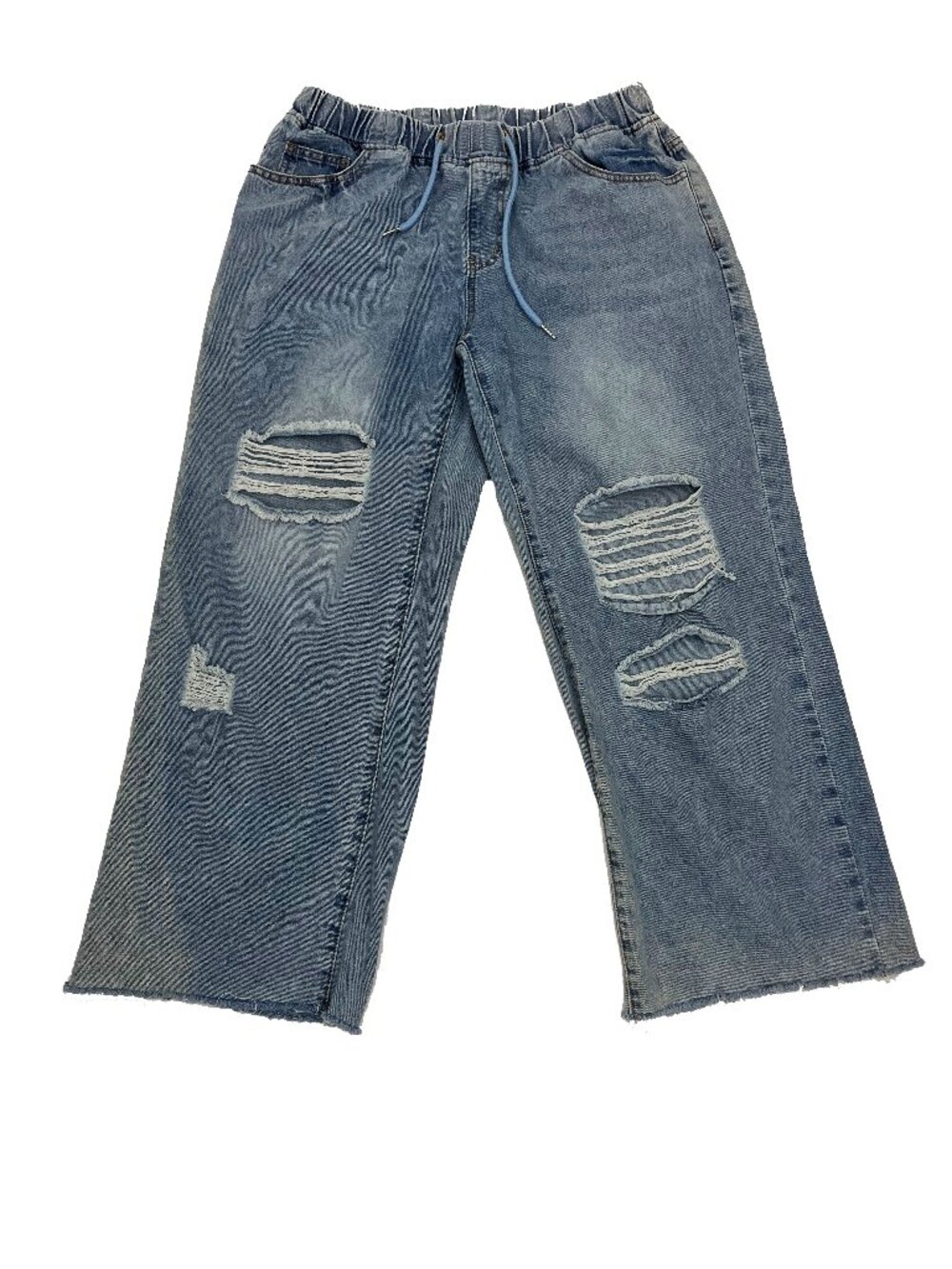 Wide Leg Distressed Elastic Waist Drawstring Jeans Pants Womens XL X-Large Shein